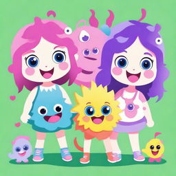 Create an image featuring a girl group with a playful 'baby monster' theme