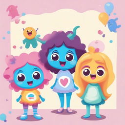 Create an image featuring a girl group with a playful 'baby monster' theme