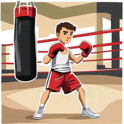 Create an image featuring a young boy in a boxing ring