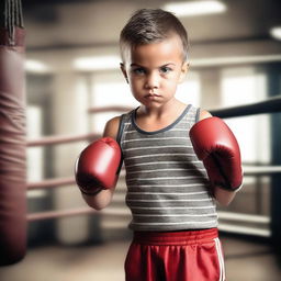 Create an image featuring a young boy in a boxing ring