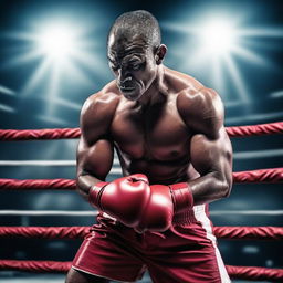 Create an image of a male boxer in the middle of a boxing ring