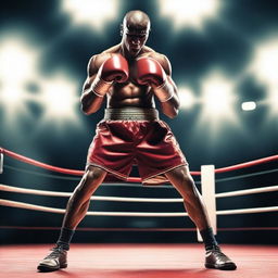 Create an image of a male boxer in the middle of a boxing ring