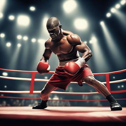 Create an image of a male boxer in the middle of a boxing ring