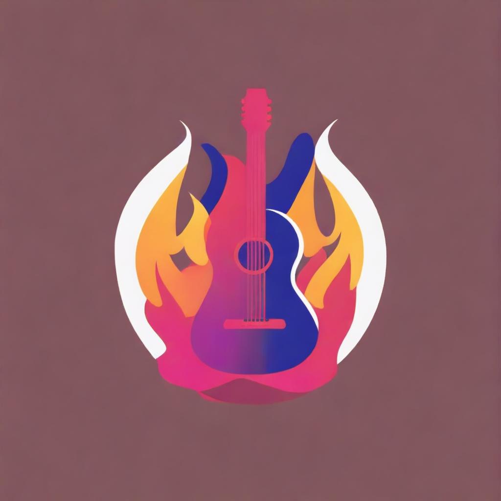 Create a vibrant logo for the name Gui Mello, incorporating elements such as a guitar, fire, and a truck