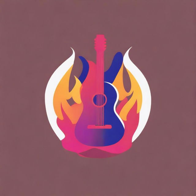 Create a vibrant logo for the name Gui Mello, incorporating elements such as a guitar, fire, and a truck