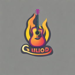 Create a vibrant logo for the name Gui Mello, incorporating elements such as a guitar, fire, and a truck