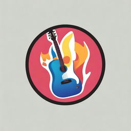 Create a vibrant logo for the name Gui Mello, incorporating elements such as a guitar, fire, and a truck