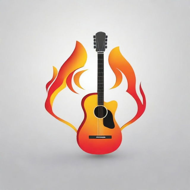 Create a vibrant logo for the name GUI MELLO, incorporating elements such as a guitar, fire, and a truck