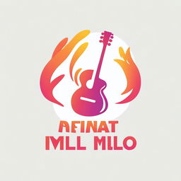 Create a vibrant logo for the name GUI MELLO, incorporating elements such as a guitar, fire, and a truck