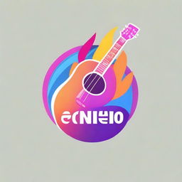 Create a vibrant logo for the name GUI MELLO, incorporating elements such as a guitar, fire, and a truck