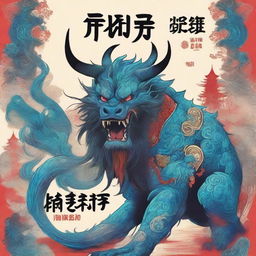 A fantasy beast on a book cover with cool text at the bottom that says '回收异形后我成神了'