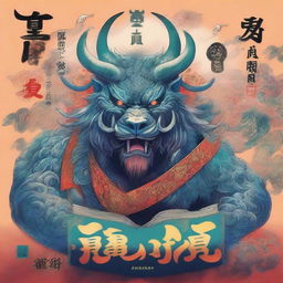 A fantasy beast on a book cover with cool text at the bottom that says '回收异形后我成神了'