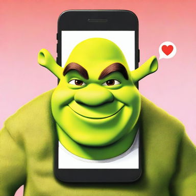 Create an image of Shrek using the Tinder app, but with a comical mustache