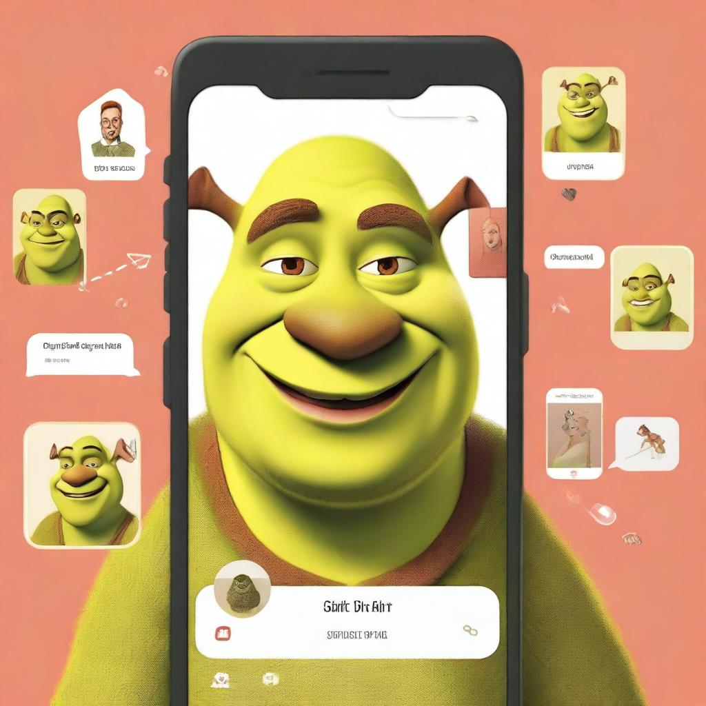 Create an image of Shrek using the Tinder app, but with a comical mustache