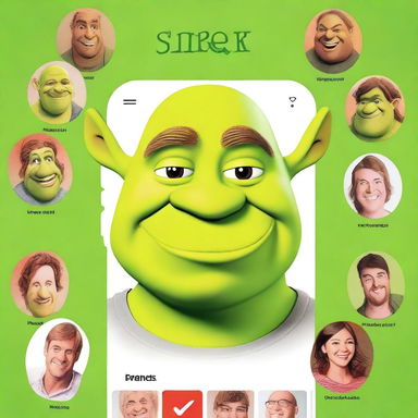 Create an image of Shrek using the Tinder app, but with a comical mustache