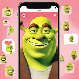 Create an image of Shrek using the Tinder app, but with a comical mustache