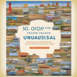 A travel guide cover for a paperback book titled '50 of the Most Unusual Places Tourists Can Visit in the USA