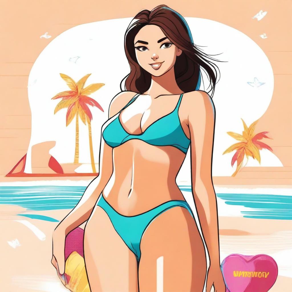 Create an image of a female character in a swimsuit