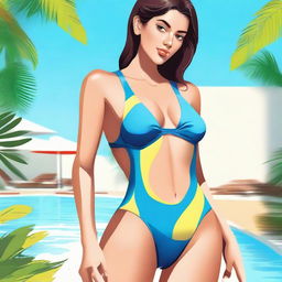 Create an image of a female character in a swimsuit