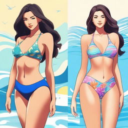 Create an image of a female character in a swimsuit