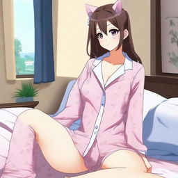 Create an image of a female anime character wearing a sexy pajama