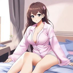 Create an image of a female anime character wearing a sexy pajama