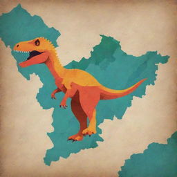 A Jurassic creature stylized in the colours and shape of the map of Pakistan.