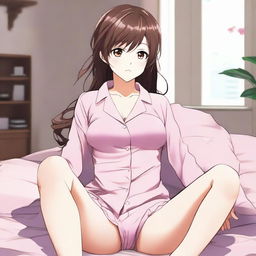 Create an image of a female anime character wearing a sexy pajama