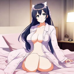 Create an image of a female anime character wearing a sexy pajama