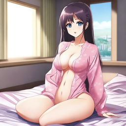 Create an image of a female anime character wearing a sexy pajama