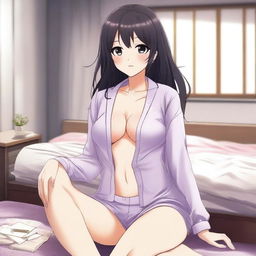 Create an image of a female anime character wearing a sexy pajama