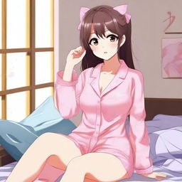 Create an image of a female anime character wearing a sexy pajama