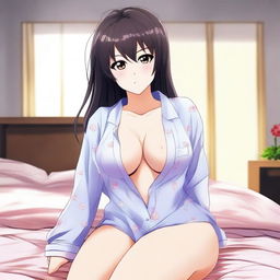 Create an image of a female anime character wearing a sexy pajama