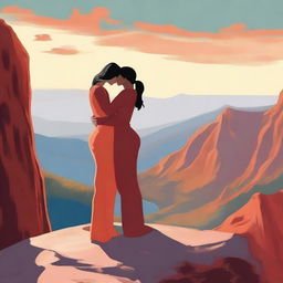 In this image, we see a romantic and tender moment between two women embracing and sharing a kiss on the lips