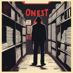 Create a horror movie poster titled 'On The List' featuring a dark, eerie record store