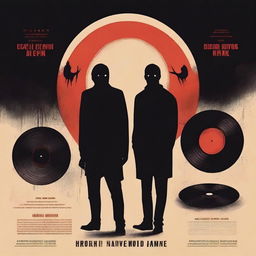 Create a minimalist horror movie poster set in a record store