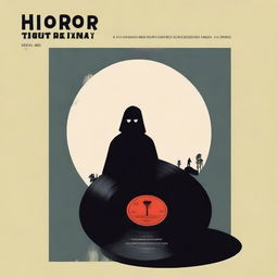 Create a minimalist horror movie poster set in a record store