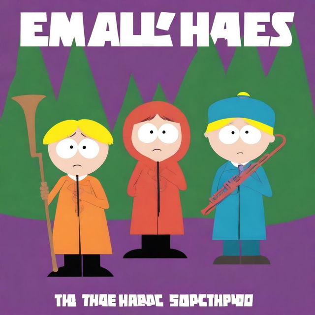 Create an album cover for a female trombone quintet titled 'The Blow Hards' in the style of South Park
