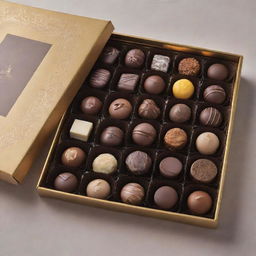 A mouthwatering spread of assorted luxury chocolates, adorned with intricate designs and nestled in a lavish box.