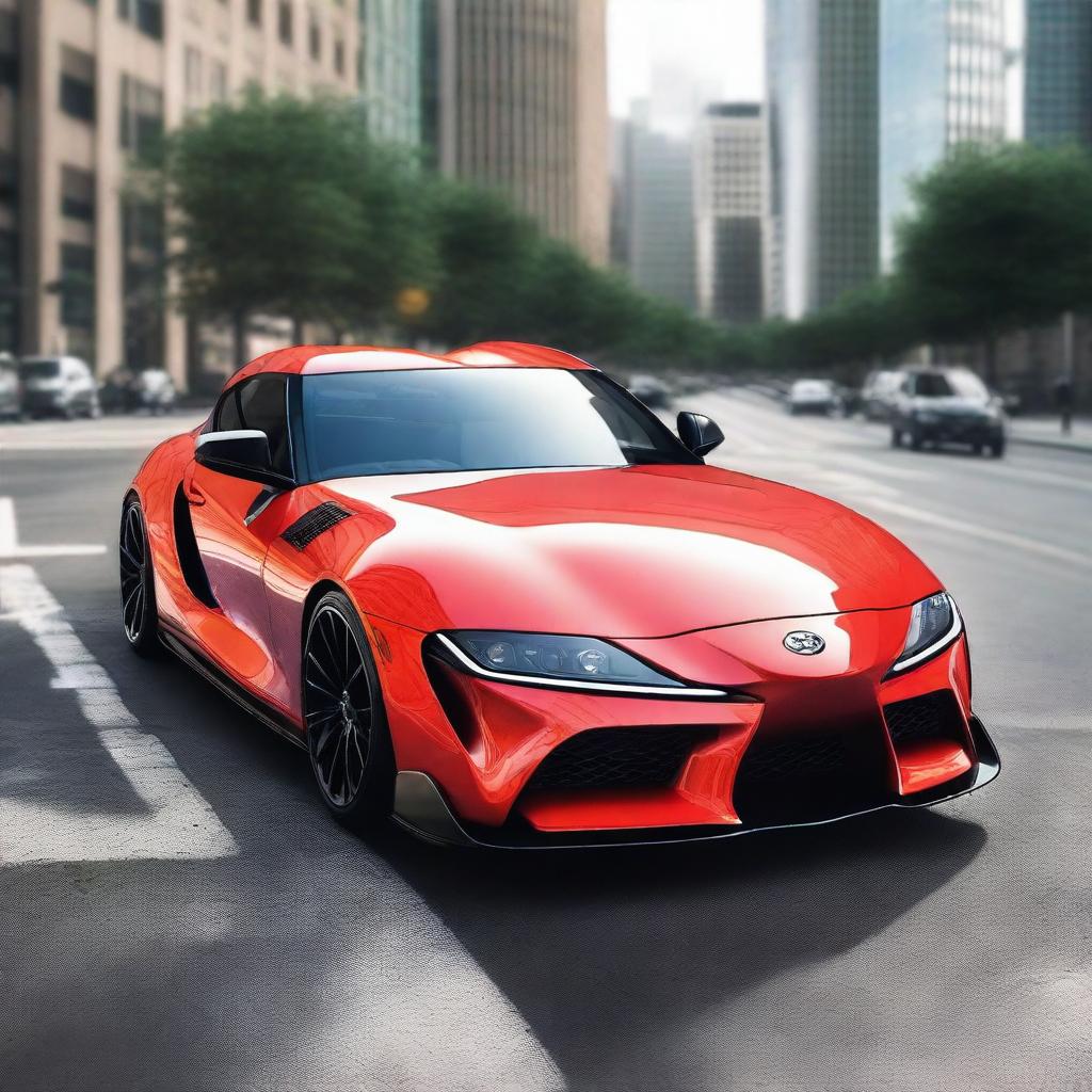 A highly detailed and realistic image of a Toyota Supra sports car, showcasing its sleek design and vibrant color