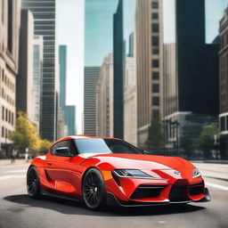 A highly detailed and realistic image of a Toyota Supra sports car, showcasing its sleek design and vibrant color