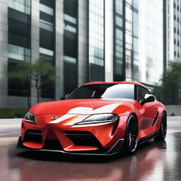 A highly detailed and realistic image of a Toyota Supra sports car, showcasing its sleek design and vibrant color