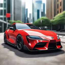 A highly detailed and realistic image of a Toyota Supra sports car, showcasing its sleek design and vibrant color