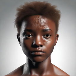 Create an image of a character with brown skin and a burn mark on their left eye