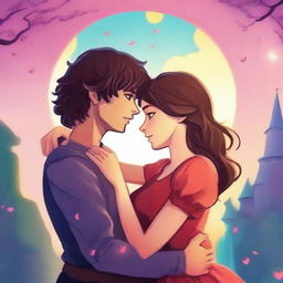 Create a book cover in an animated style for a fantasy romance story titled 'Lovers'