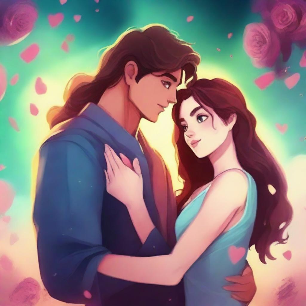 Create a book cover in an animated style for a fantasy romance story titled 'Lovers'