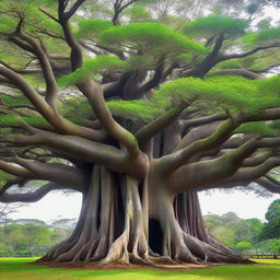 A giant banyan tree with a single house crowning the very top