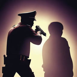 A back view of an Indian policeman shooting at a creature in darkness