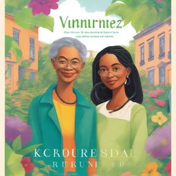 A novel cover illustration featuring Maya, a community gardener, and Kai, a visionary architect