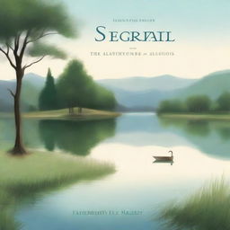 A serene and peaceful book cover featuring a tranquil landscape with a calm lake, surrounded by lush greenery and gentle hills